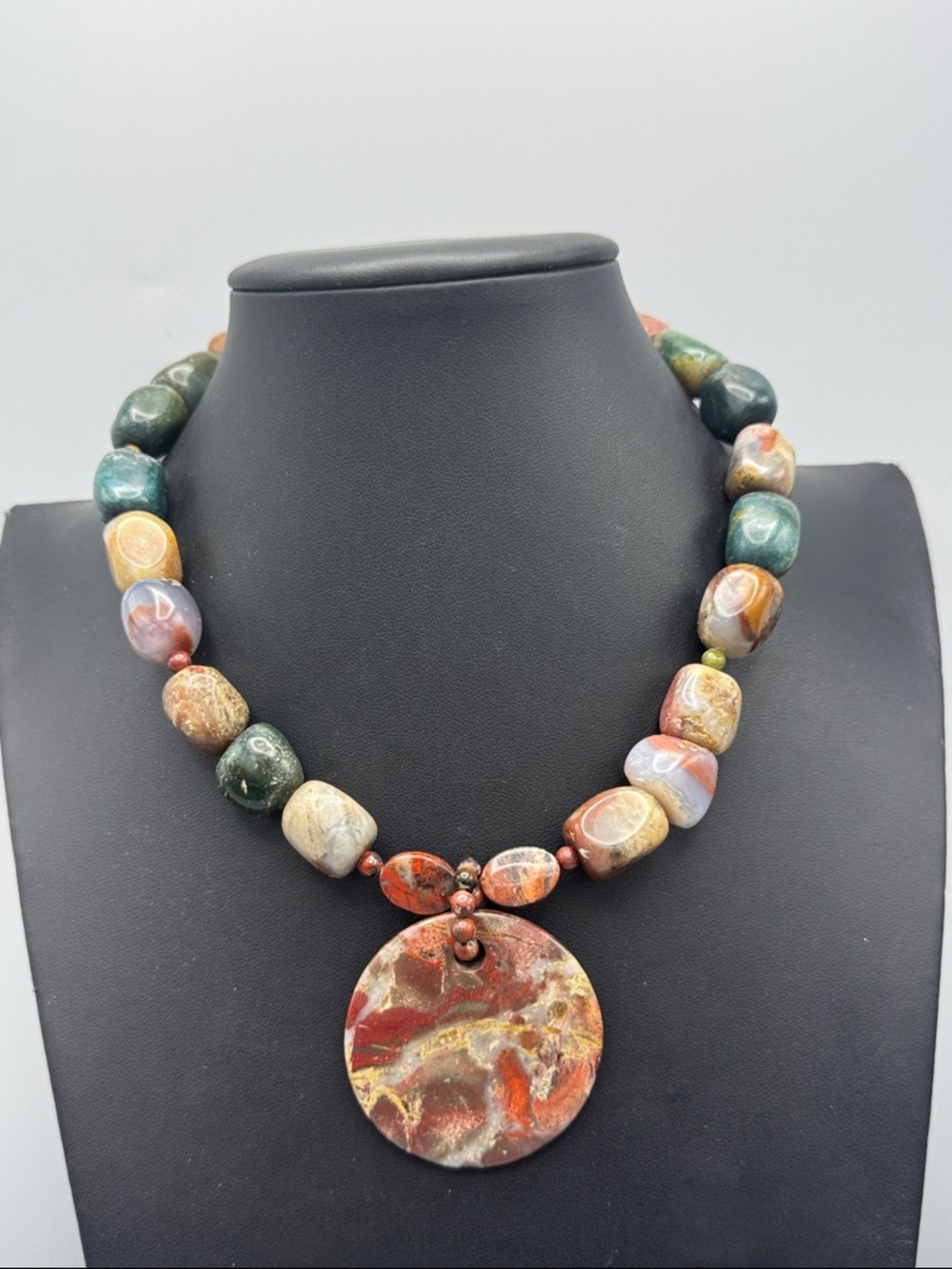 Multicolor Stone Statement Necklace with Round Pendant